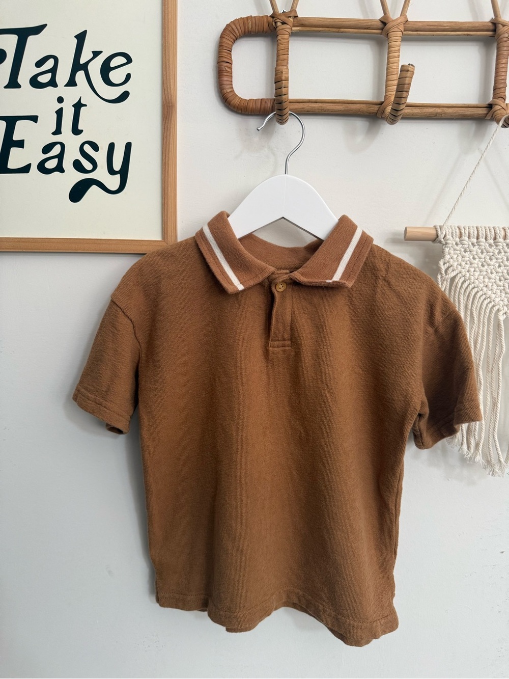 Little Co - 5T - brown single button polo